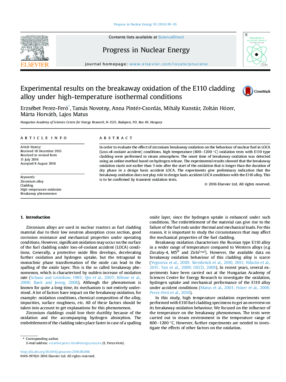 Experimental results on the breakaway oxidation of the E110 cladding alloy under high-temperature isothermal conditions