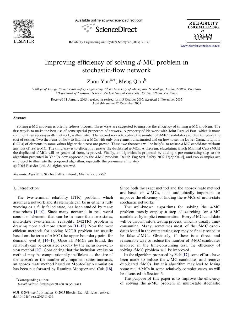 Improving efficiency of solving d-MC problem in stochastic-flow network