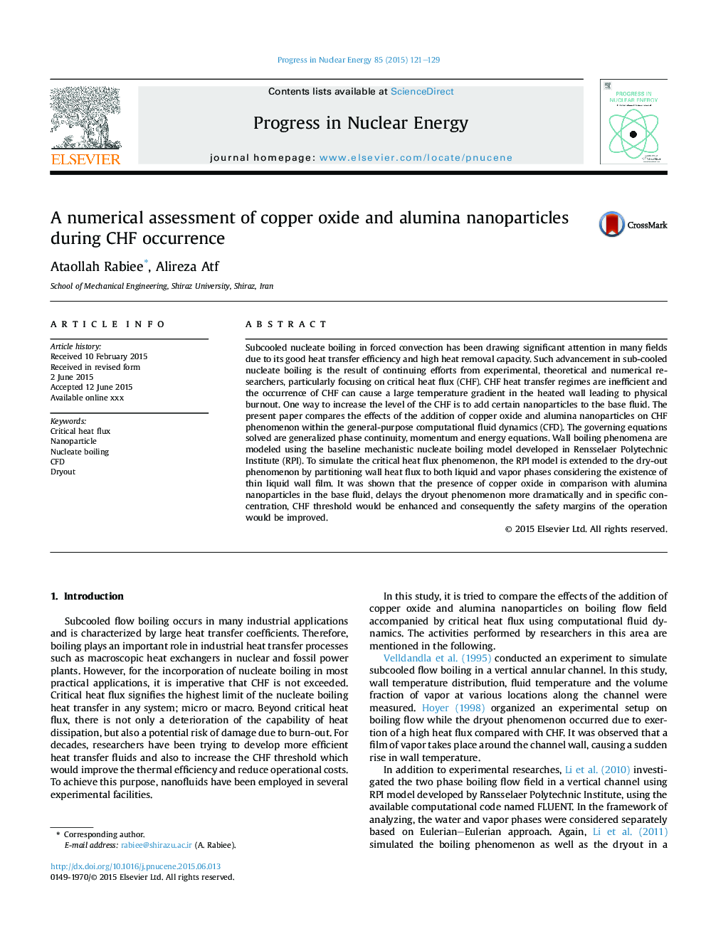 A numerical assessment of copper oxide and alumina nanoparticles during CHF occurrence