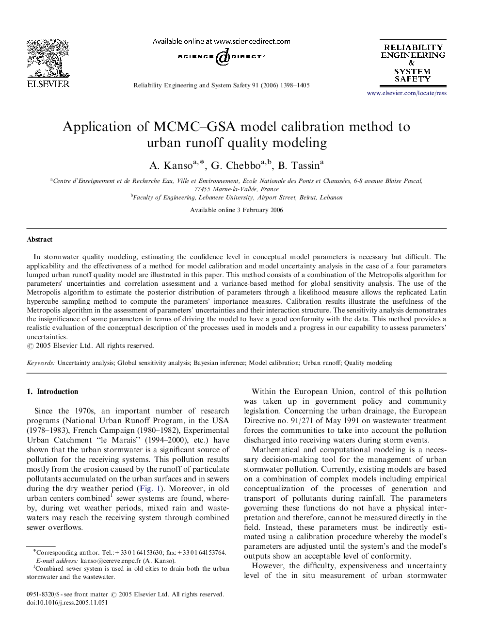 Application of MCMC–GSA model calibration method to urban runoff quality modeling