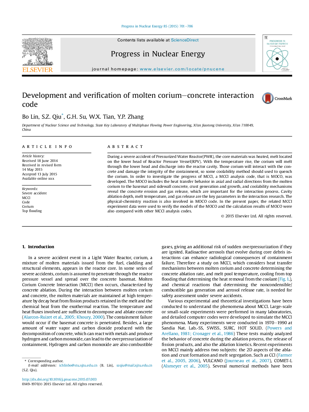 Development and verification of molten corium-concrete interaction code