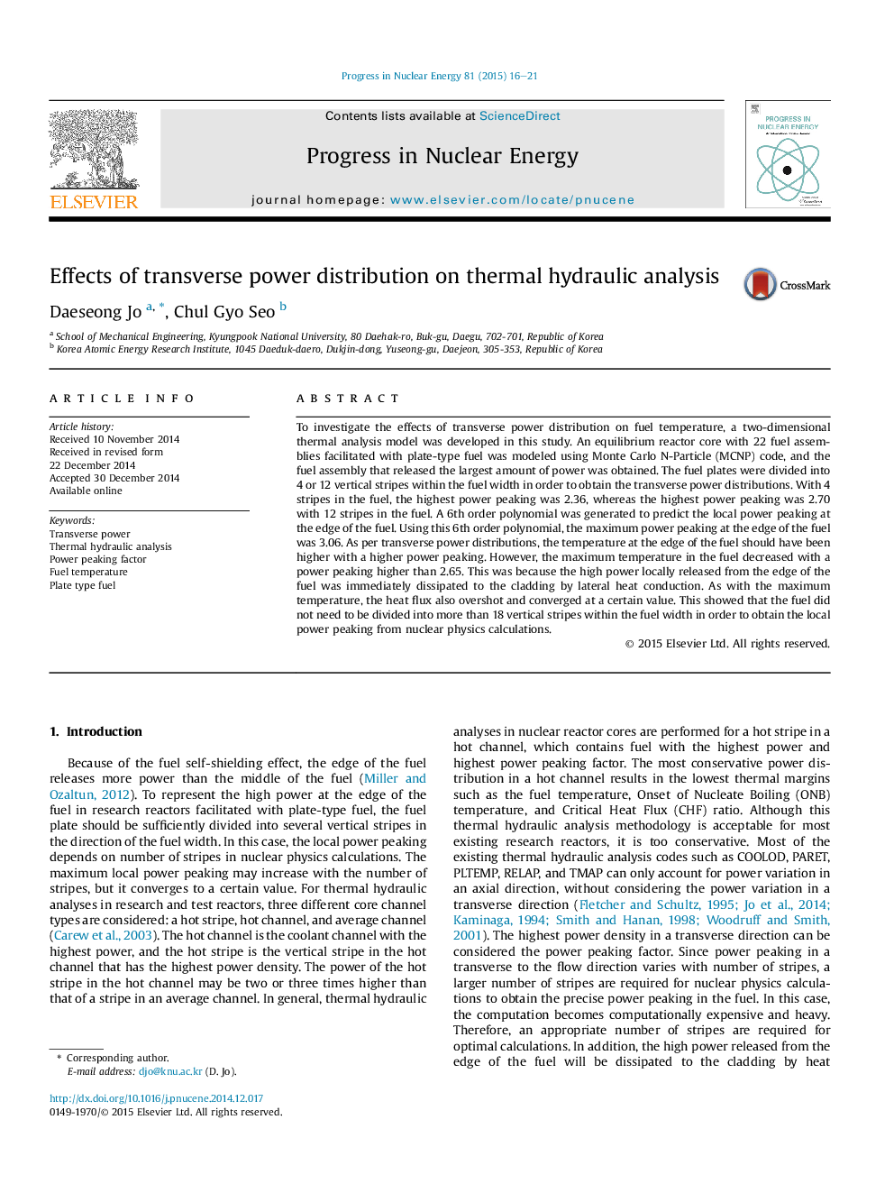 Effects of transverse power distribution on thermal hydraulic analysis