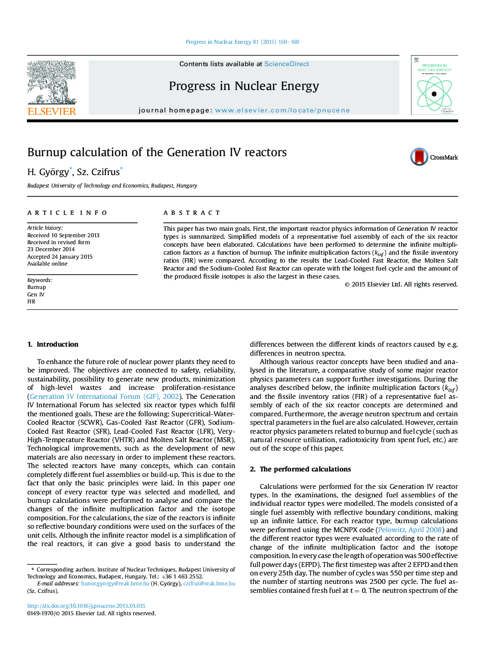 Burnup calculation of the Generation IV reactors