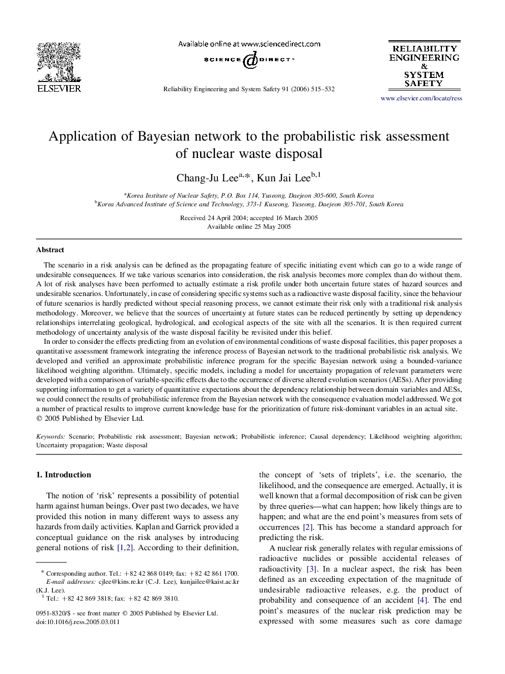 Application of Bayesian network to the probabilistic risk assessment of nuclear waste disposal