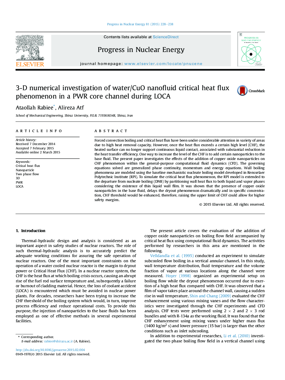 3-D numerical investigation of water/CuO nanofluid critical heat flux phenomenon in a PWR core channel during LOCA