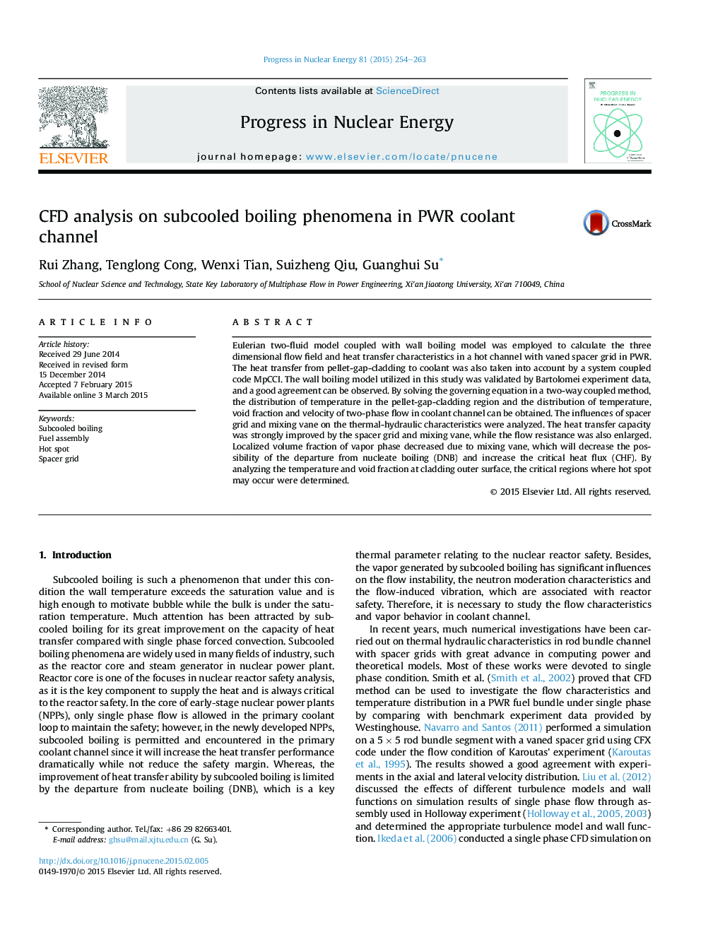 CFD analysis on subcooled boiling phenomena in PWR coolant channel