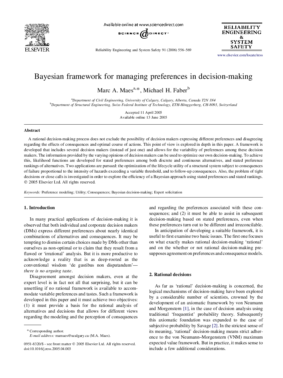 Bayesian framework for managing preferences in decision-making