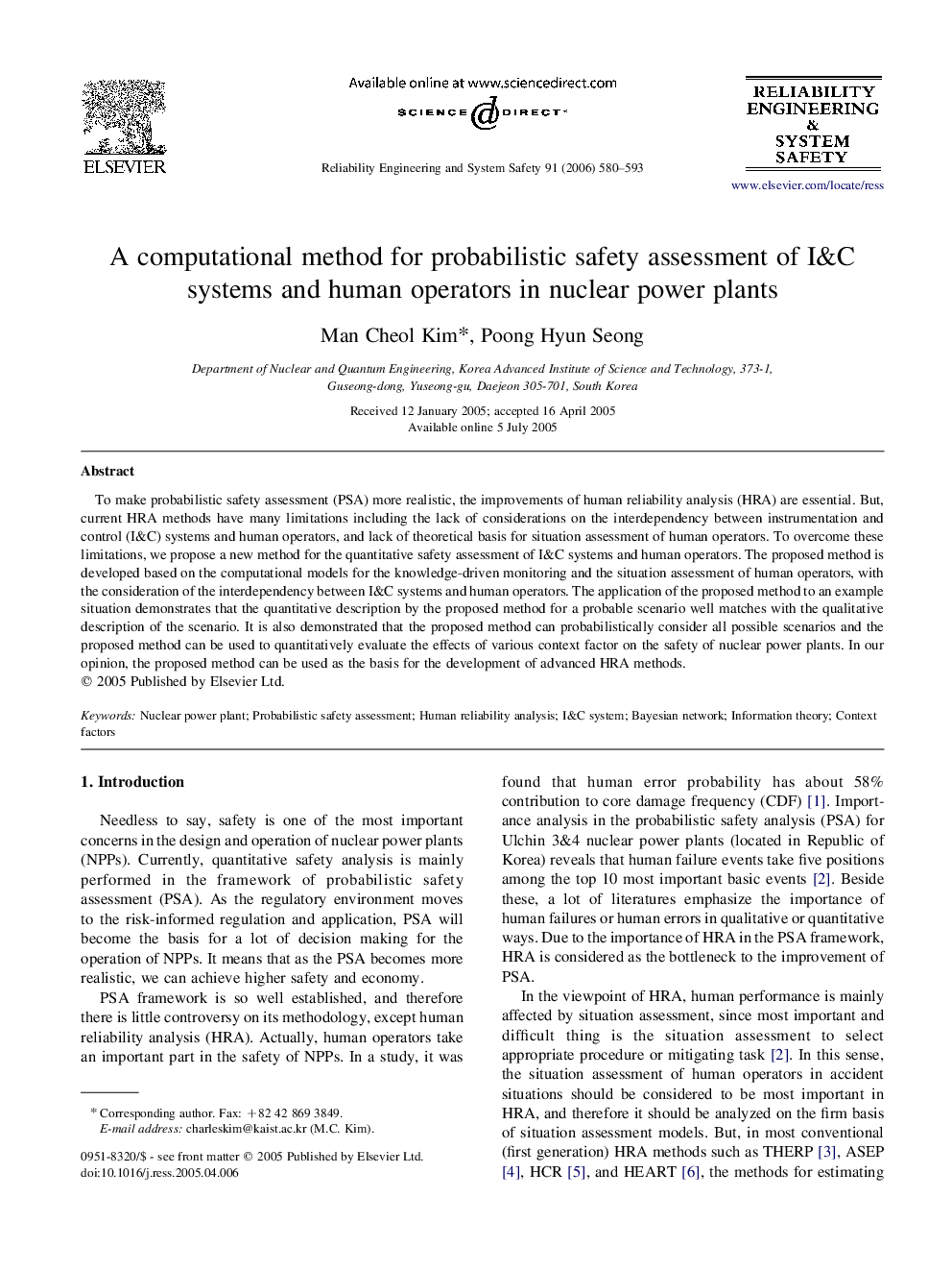 A computational method for probabilistic safety assessment of I&C systems and human operators in nuclear power plants