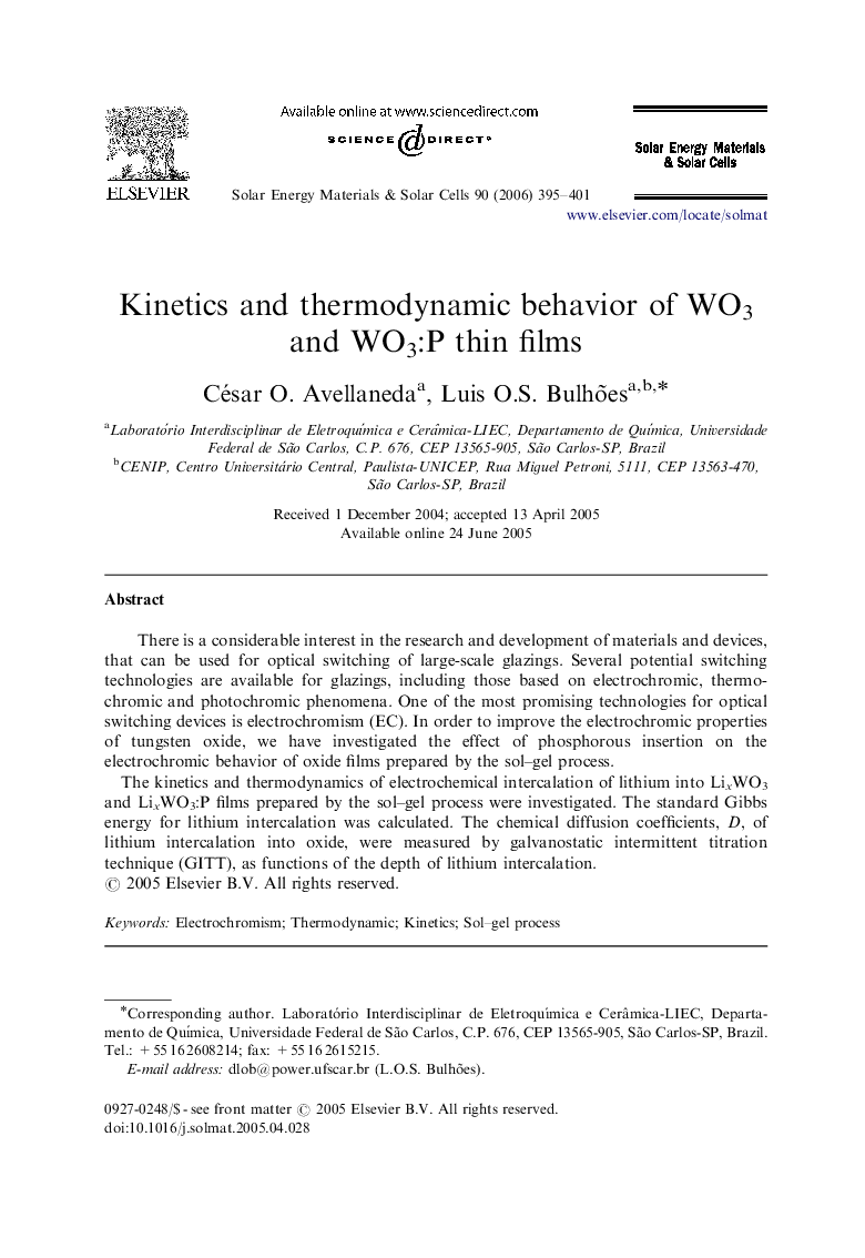 Kinetics and thermodynamic behavior of WO3 and WO3:P thin films