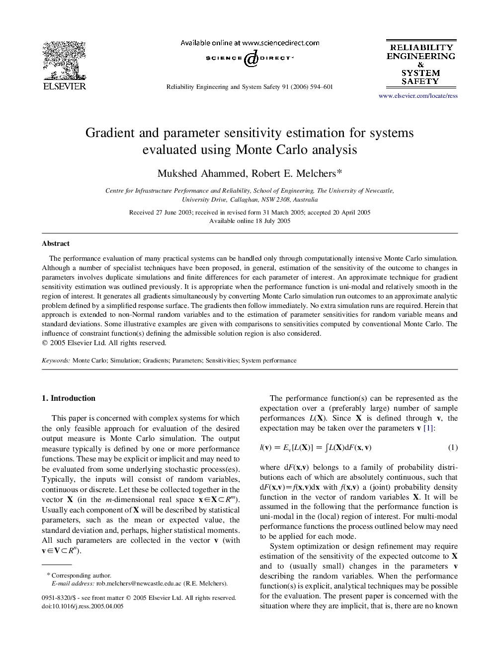 Gradient and parameter sensitivity estimation for systems evaluated using Monte Carlo analysis