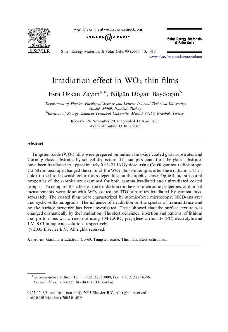 Irradiation effect in WO3 thin films