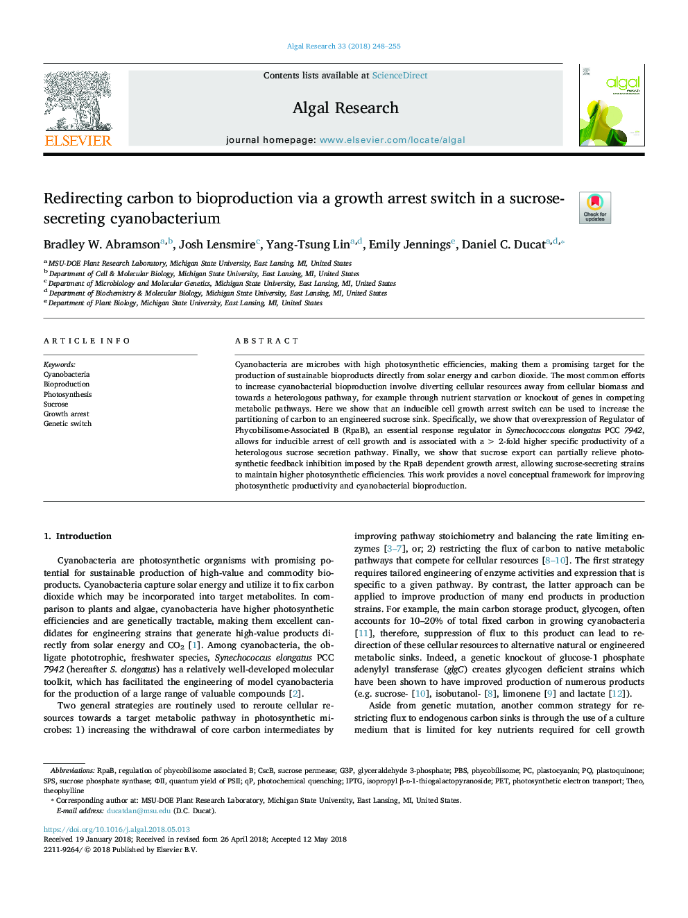 Redirecting carbon to bioproduction via a growth arrest switch in a sucrose-secreting cyanobacterium