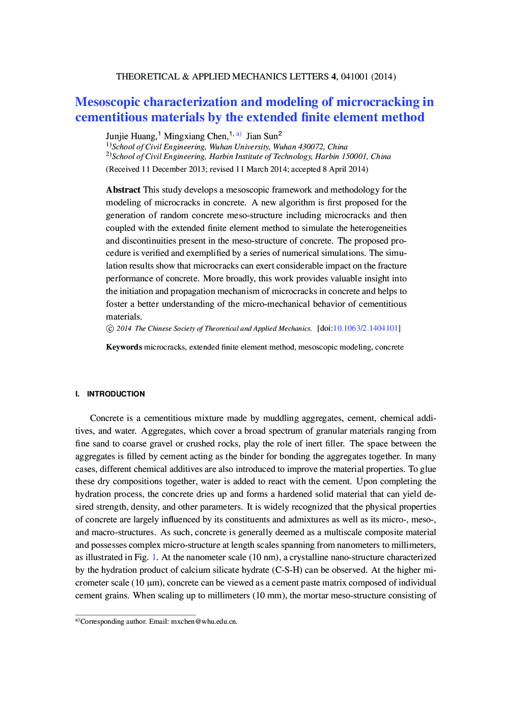 Mesoscopic characterization and modeling of microcracking in cementitious materials by the extended finite element method