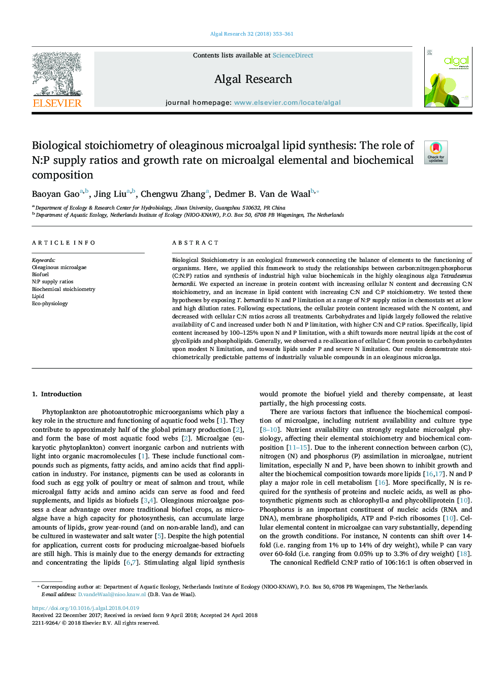 Biological stoichiometry of oleaginous microalgal lipid synthesis: The role of N:P supply ratios and growth rate on microalgal elemental and biochemical composition