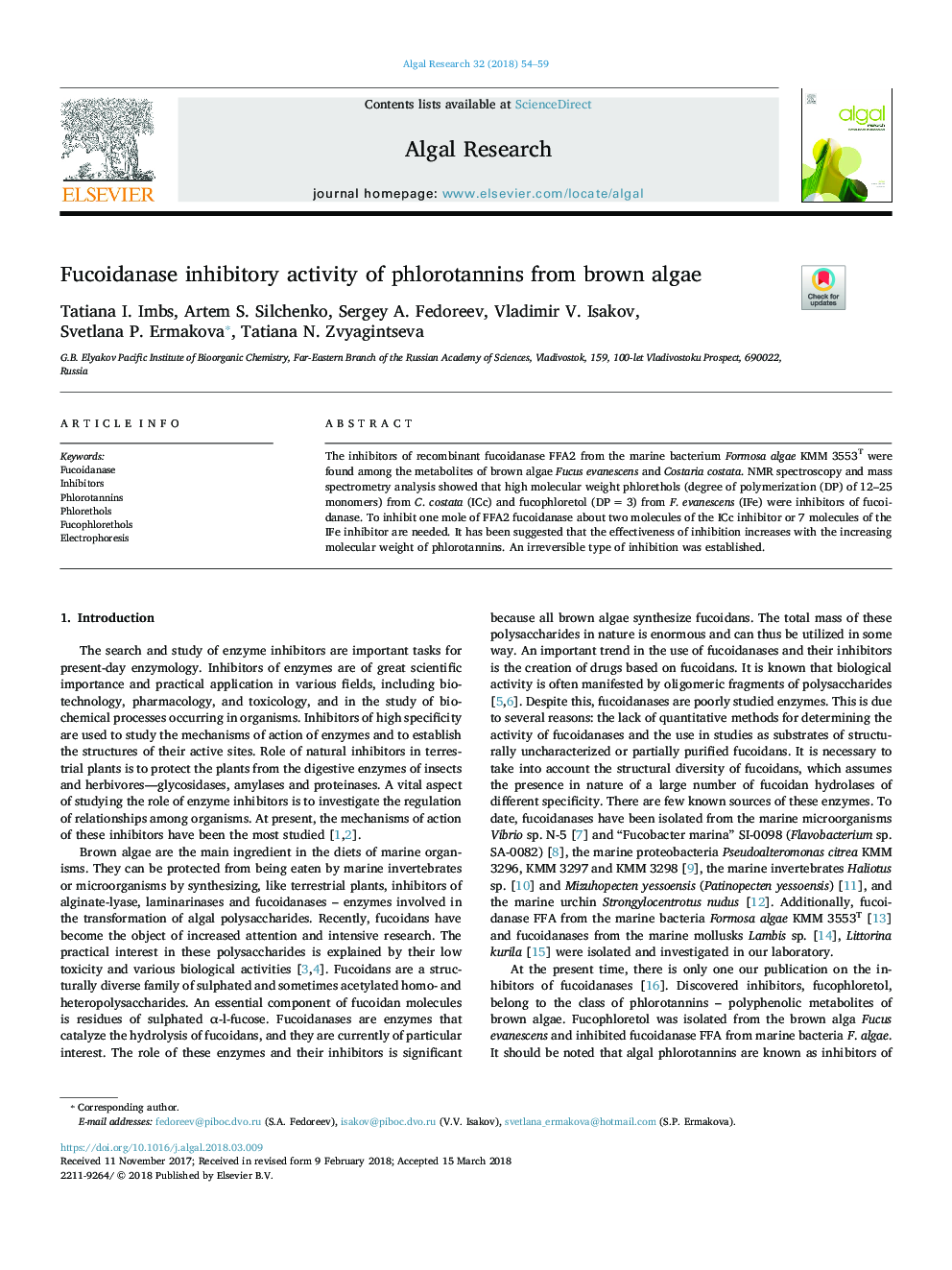 Fucoidanase inhibitory activity of phlorotannins from brown algae