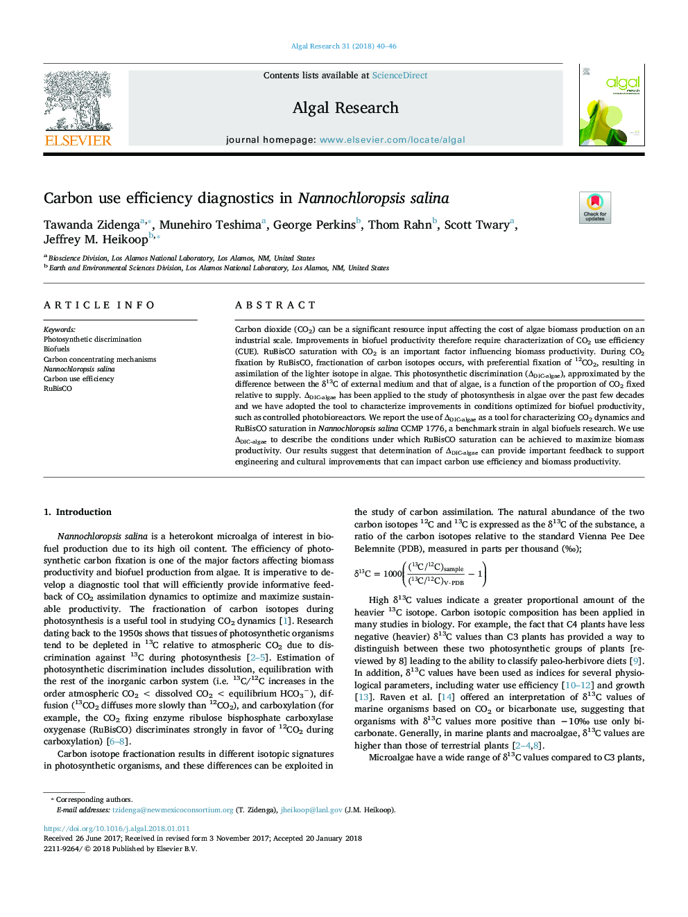 Carbon use efficiency diagnostics in Nannochloropsis salina