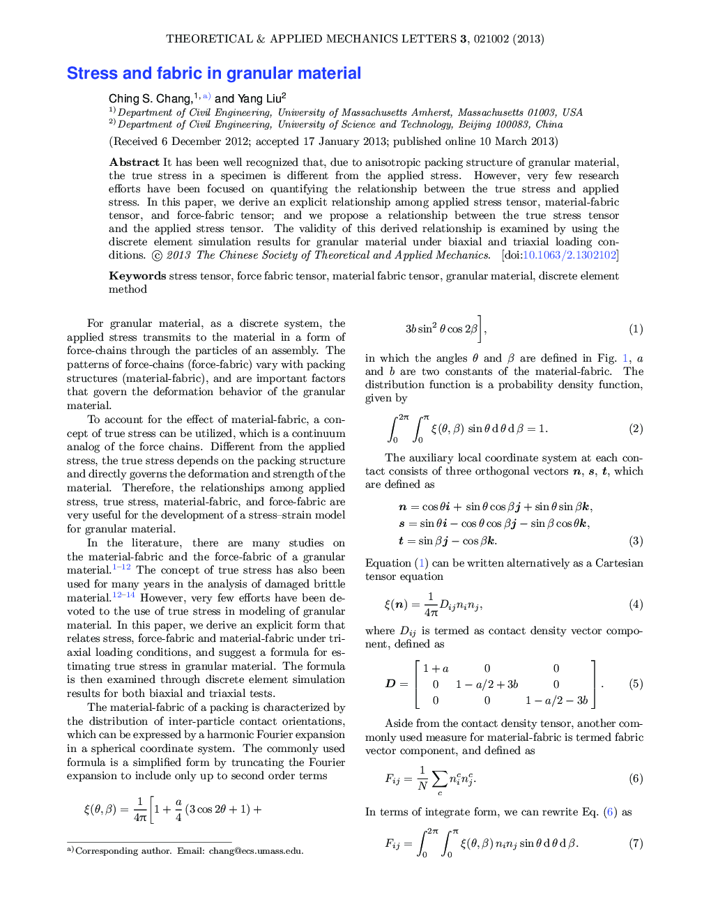 Stress and fabric in granular material