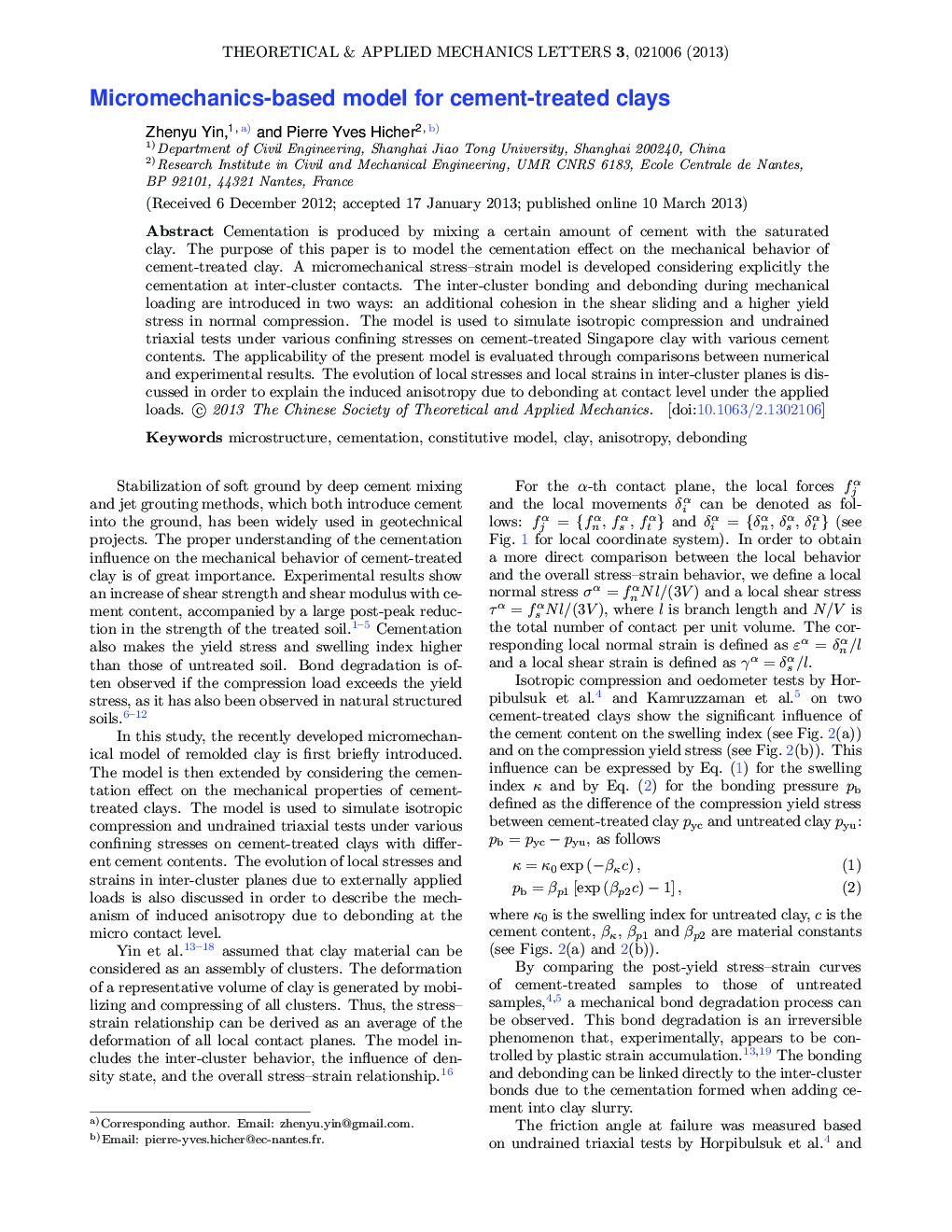 Micromechanics-based model for cement-treated clays