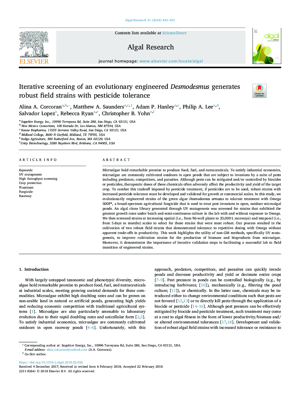 Iterative screening of an evolutionary engineered Desmodesmus generates robust field strains with pesticide tolerance