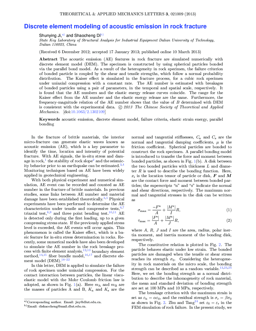 Discrete element modeling of acoustic emission in rock fracture