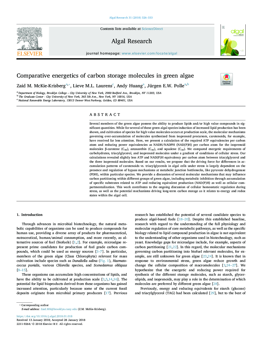 Comparative energetics of carbon storage molecules in green algae