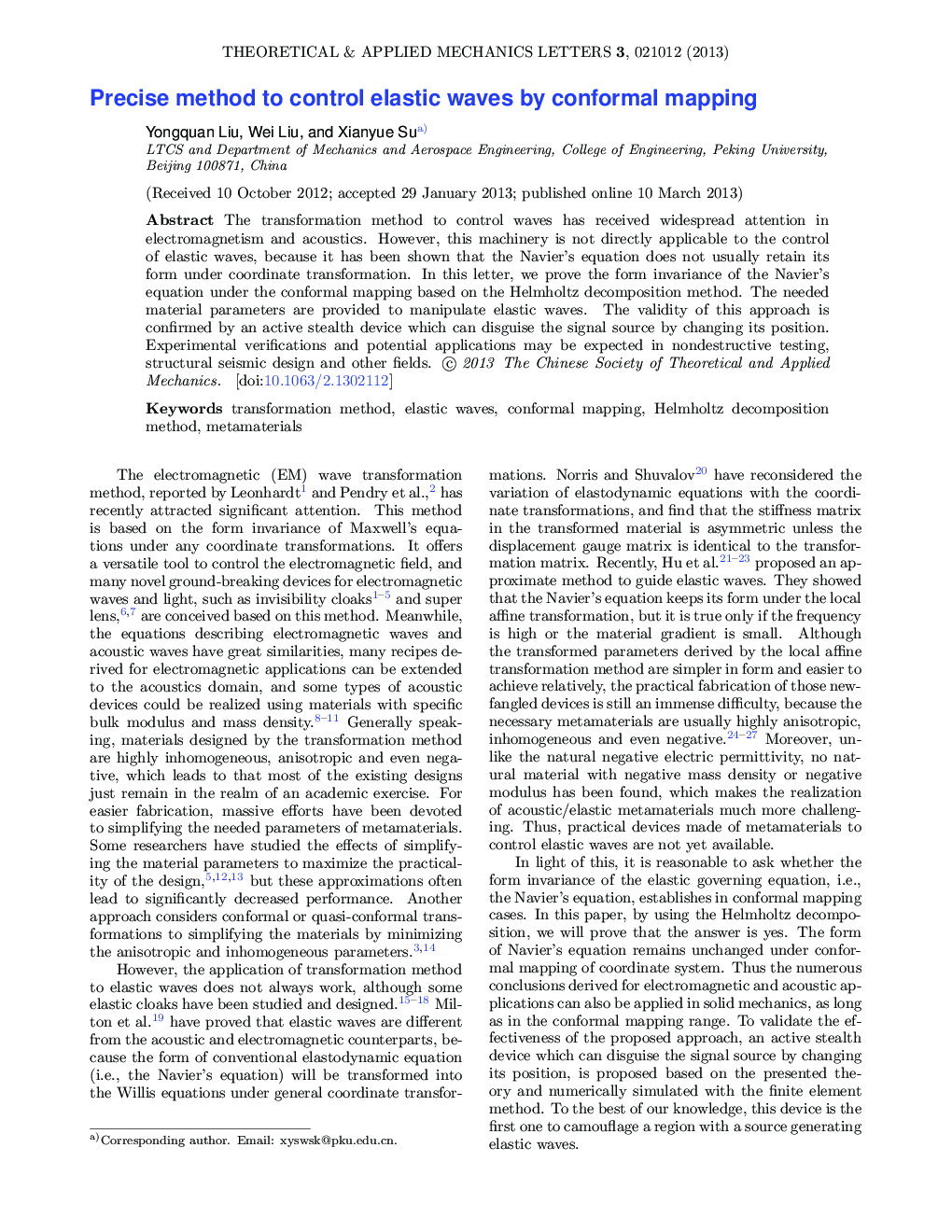 Precise method to control elastic waves by conformal mapping