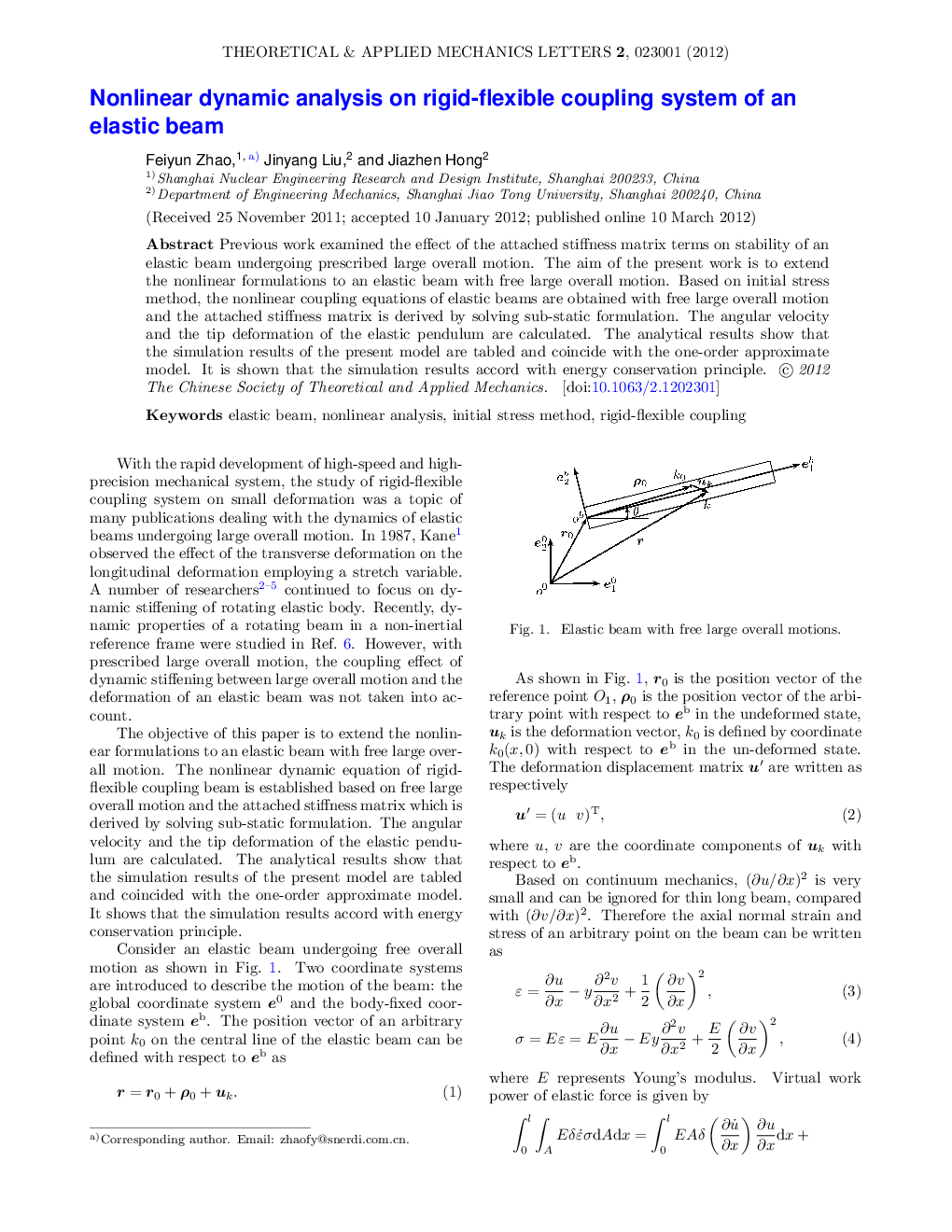 عکس صفحه اول مقاله: Nonlinear dynamic analysis on rigid-flexible coupling system of an elastic beam Nonlinear dynamic analysis on rigid-flexible coupling system of an elastic beam