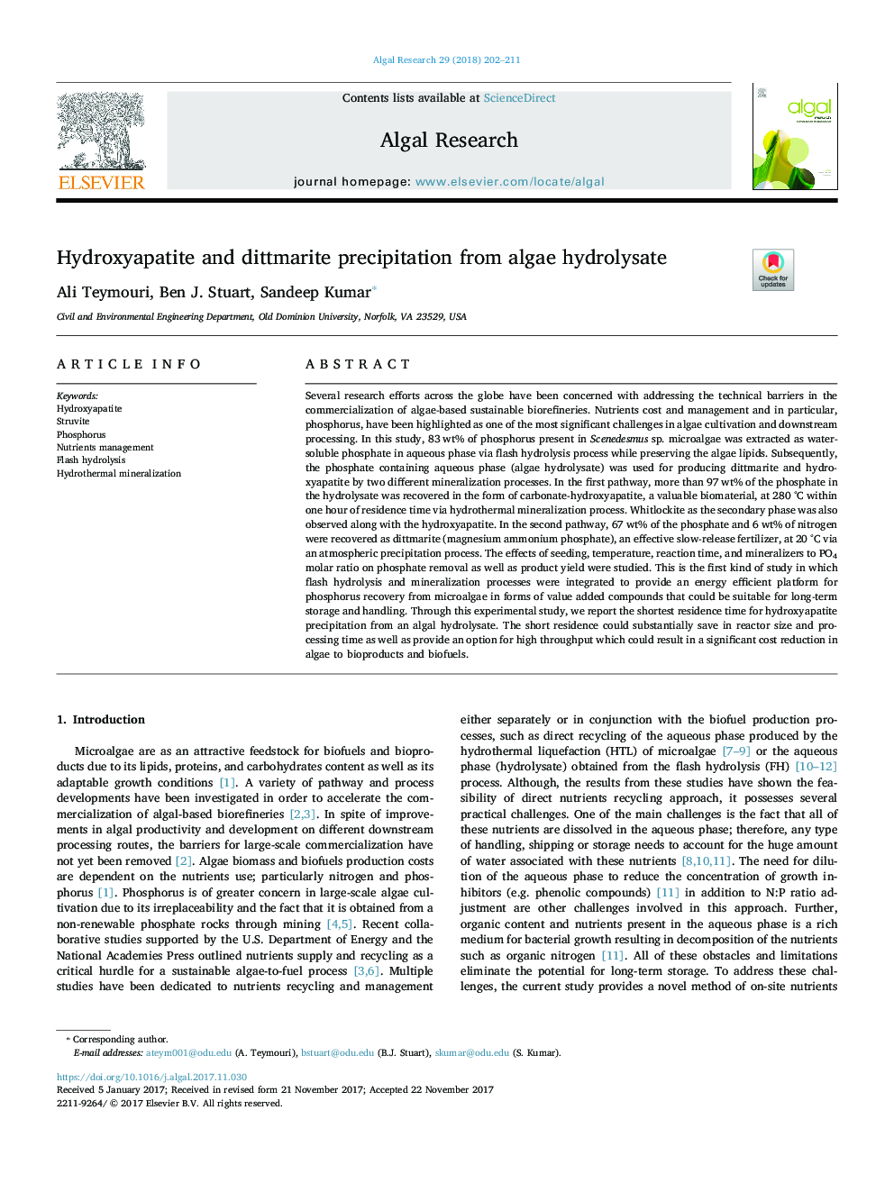 Hydroxyapatite and dittmarite precipitation from algae hydrolysate