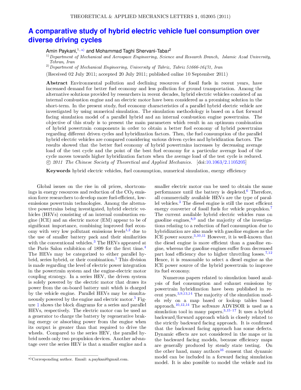 A comparative study of hybrid electric vehicle fuel consumption over diverse driving cycles