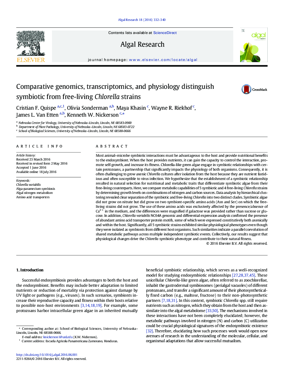 Comparative genomics, transcriptomics, and physiology distinguish symbiotic from free-living Chlorella strains
