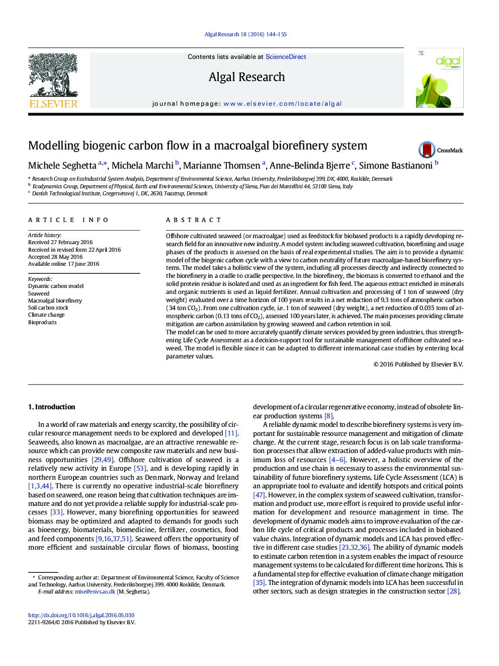 Modelling biogenic carbon flow in a macroalgal biorefinery system
