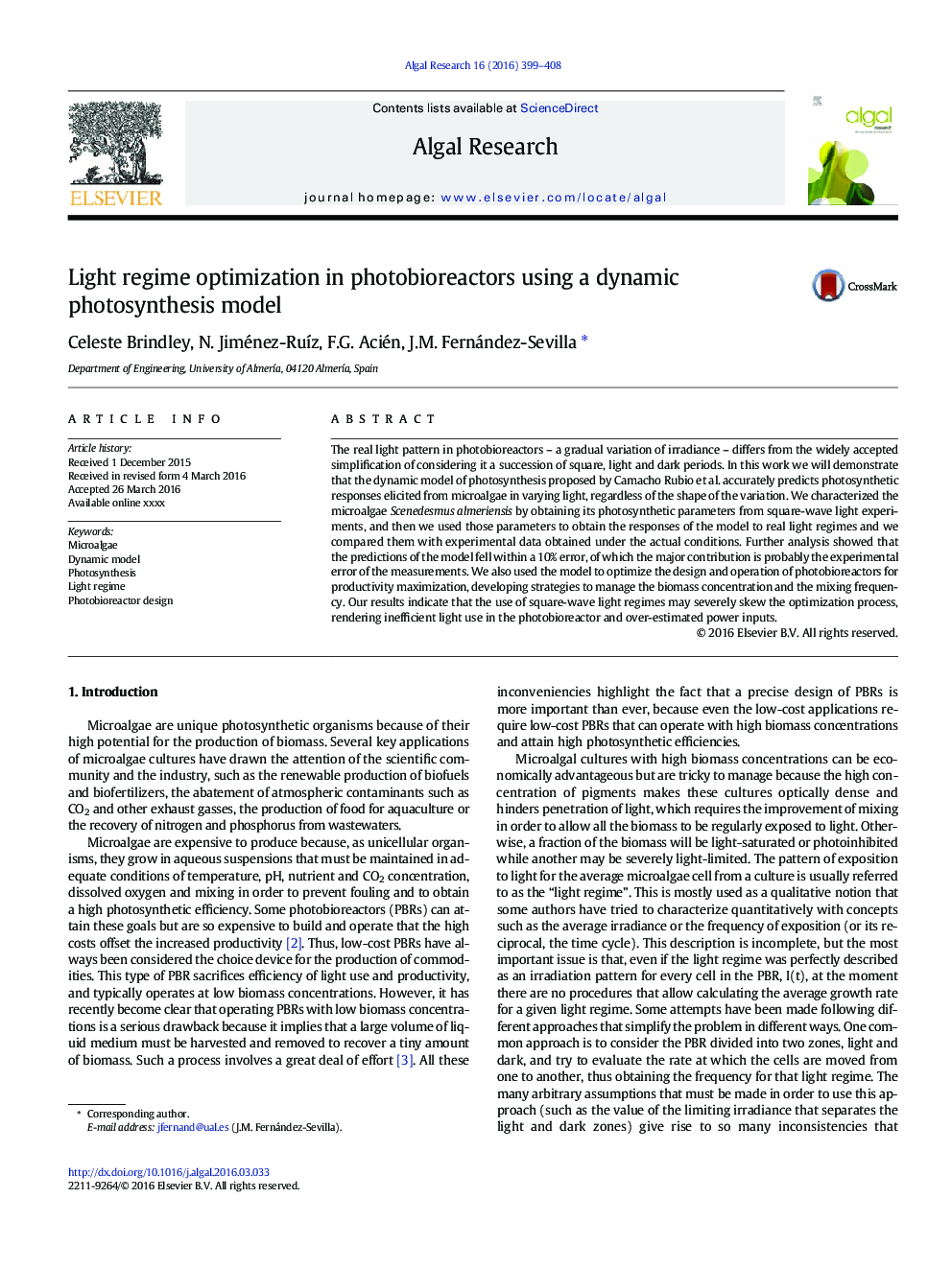 Light regime optimization in photobioreactors using a dynamic photosynthesis model