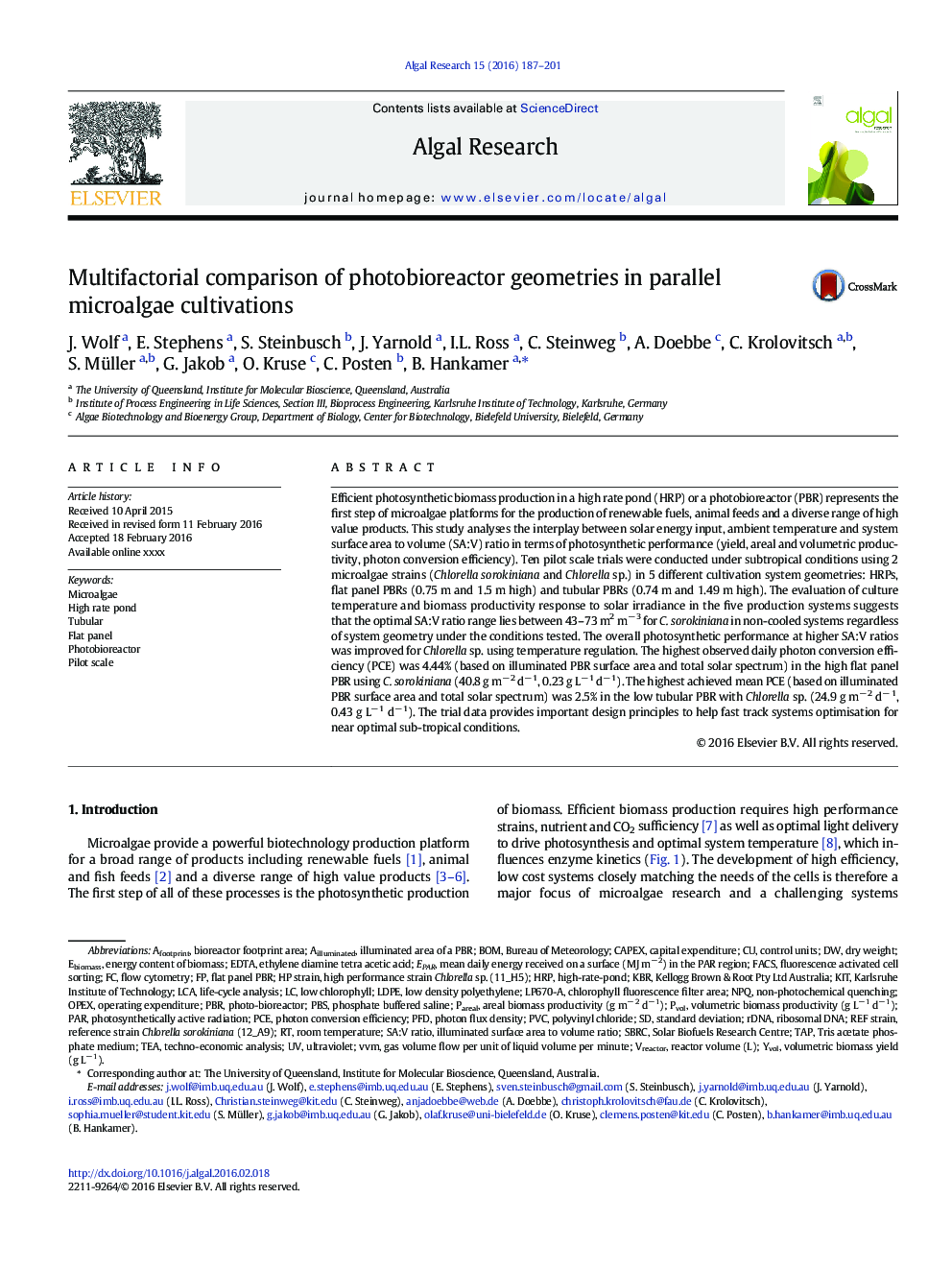 Multifactorial comparison of photobioreactor geometries in parallel microalgae cultivations