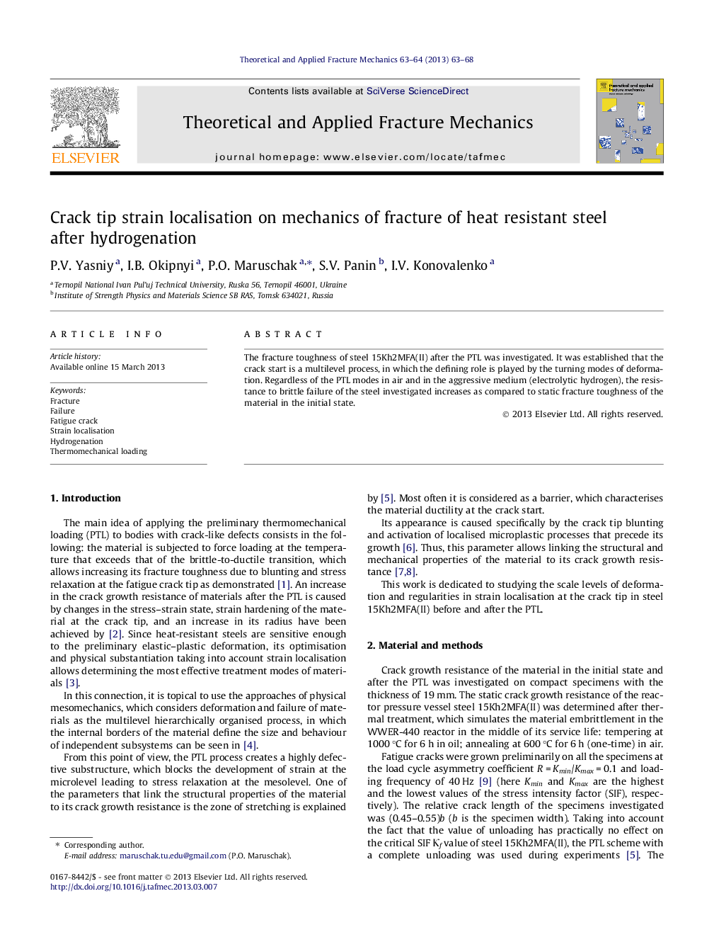 Crack tip strain localisation on mechanics of fracture of heat resistant steel after hydrogenation