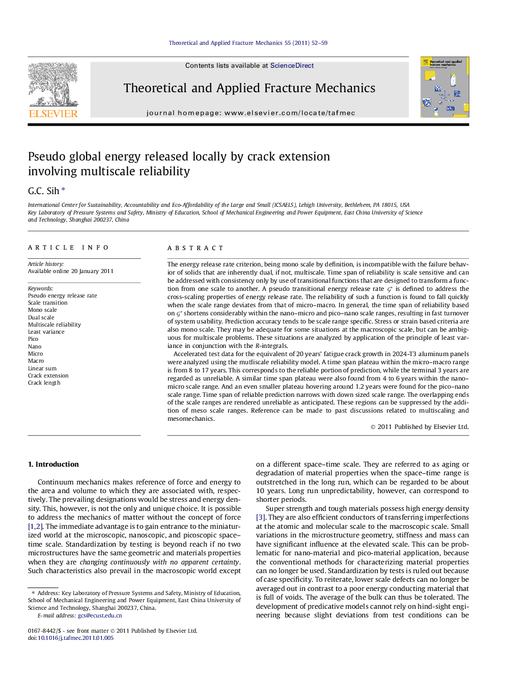 Pseudo global energy released locally by crack extension involving multiscale reliability