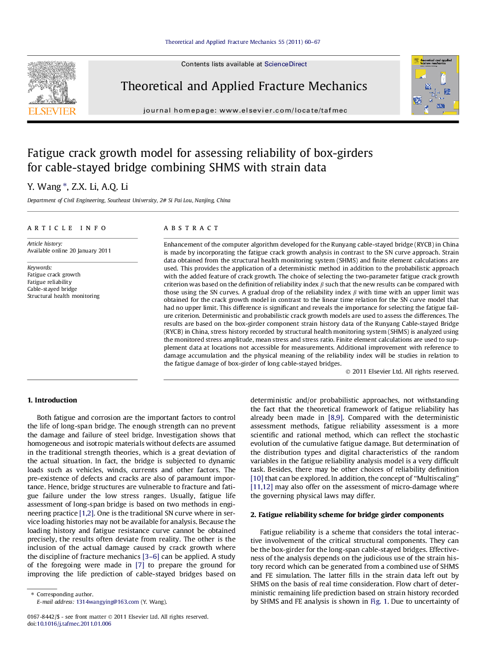 Fatigue crack growth model for assessing reliability of box-girders for cable-stayed bridge combining SHMS with strain data