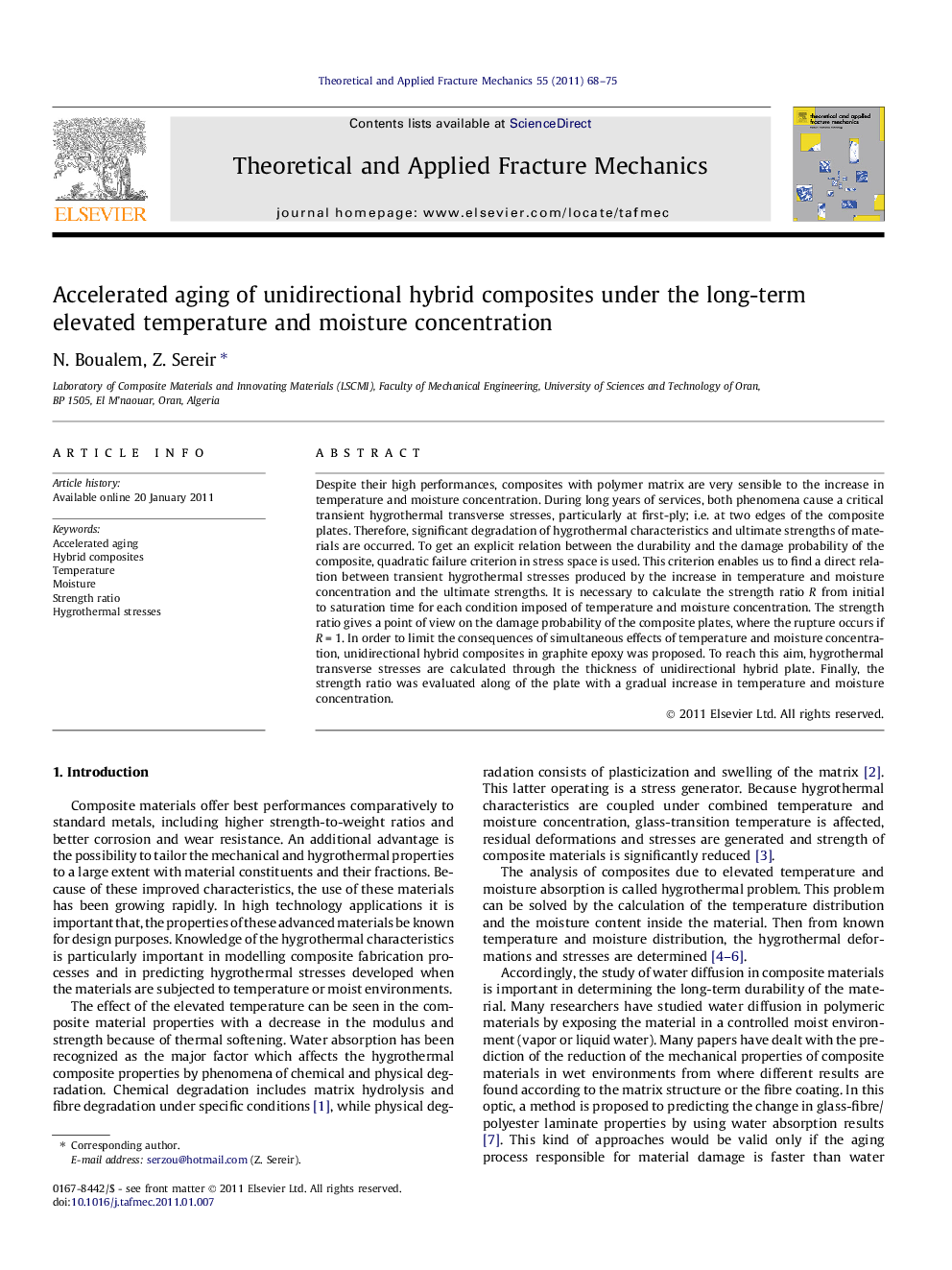 Accelerated aging of unidirectional hybrid composites under the long-term elevated temperature and moisture concentration