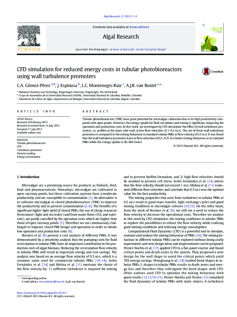 CFD simulation for reduced energy costs in tubular photobioreactors using wall turbulence promoters