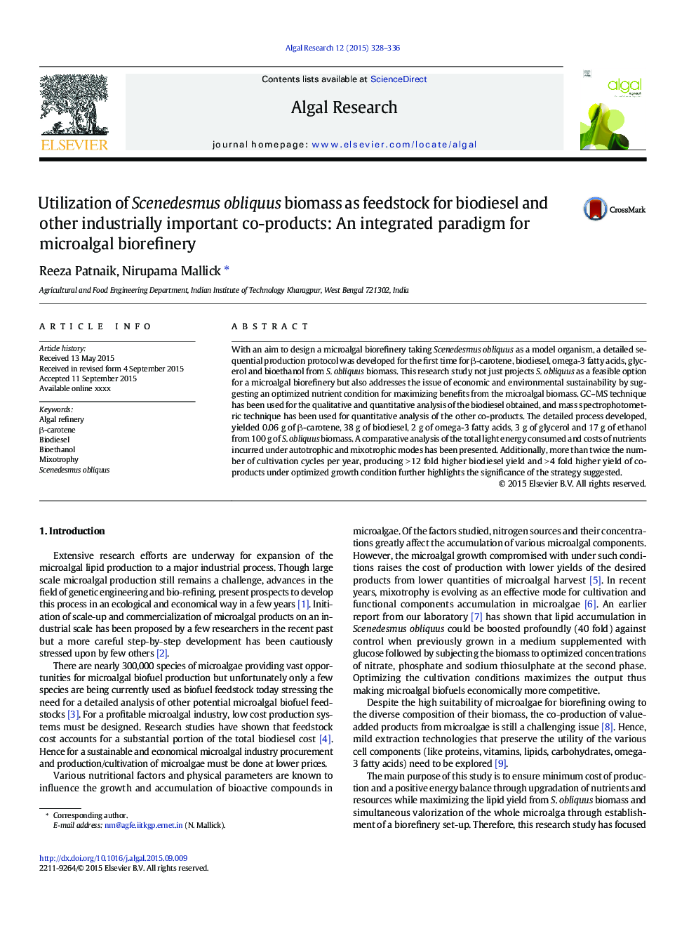 Utilization of Scenedesmus obliquus biomass as feedstock for biodiesel and other industrially important co-products: An integrated paradigm for microalgal biorefinery