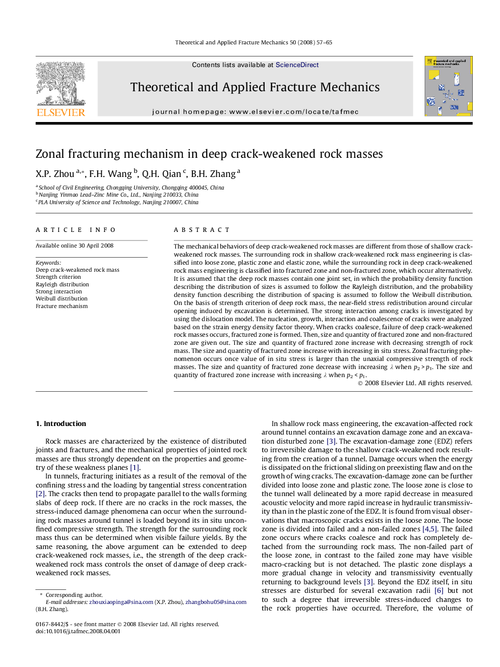 Zonal fracturing mechanism in deep crack-weakened rock masses