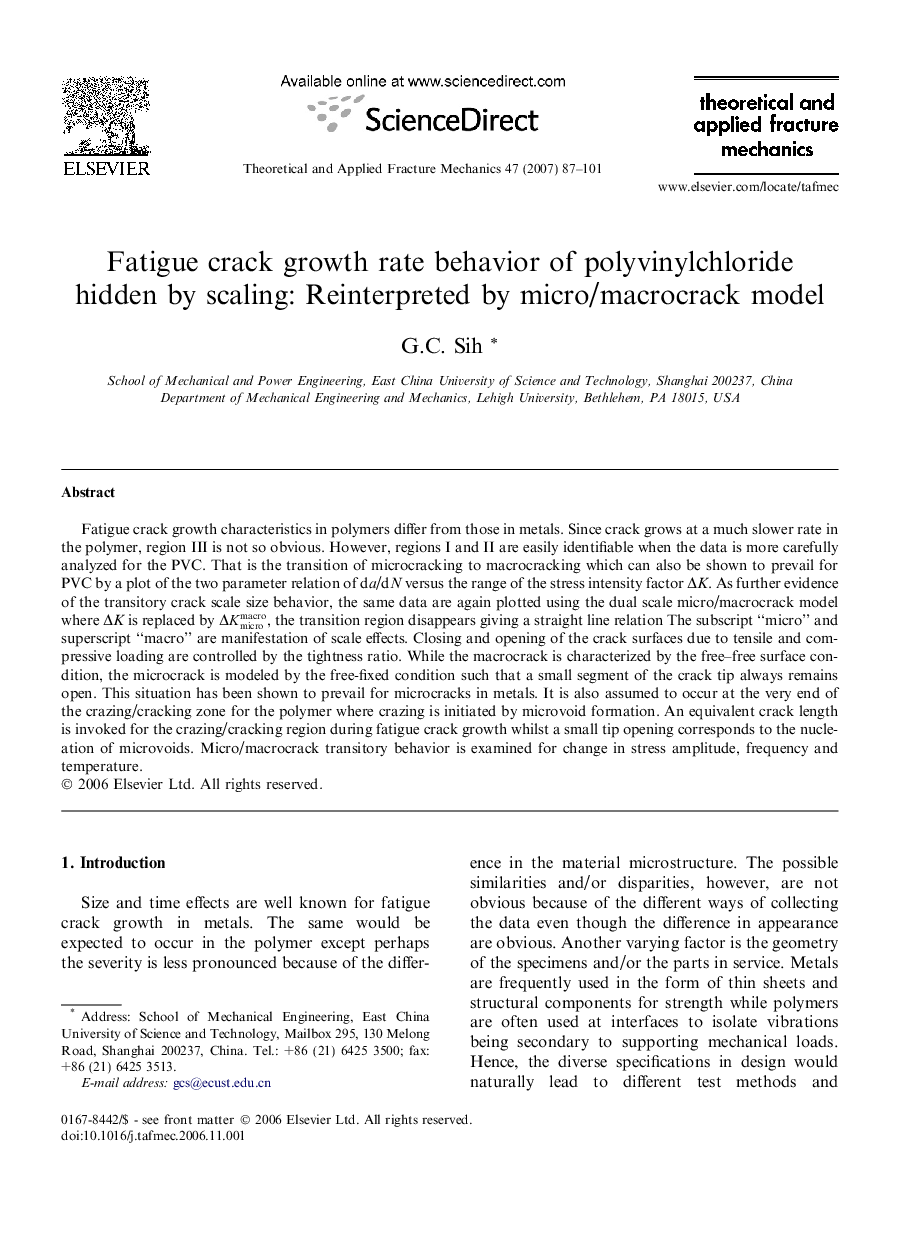 Fatigue crack growth rate behavior of polyvinylchloride hidden by scaling: Reinterpreted by micro/macrocrack model