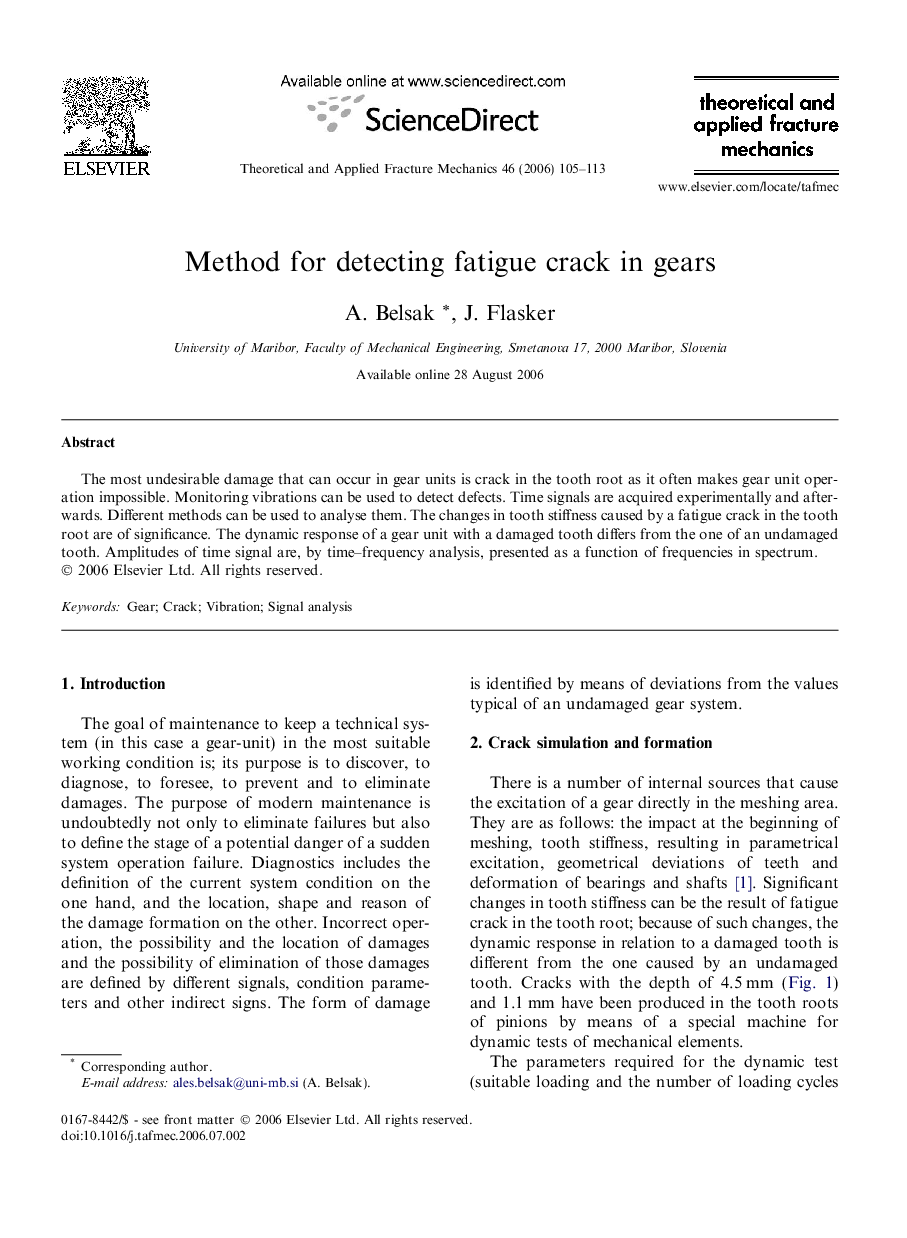 Method for detecting fatigue crack in gears