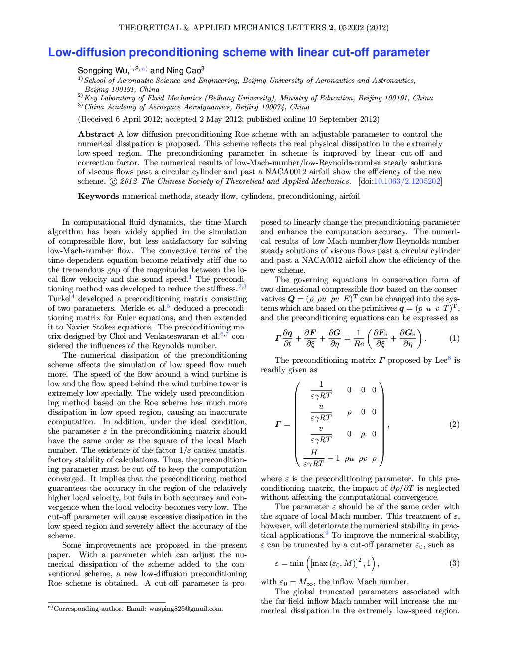 Low-diffusion preconditioning scheme with linear cut-off parameter