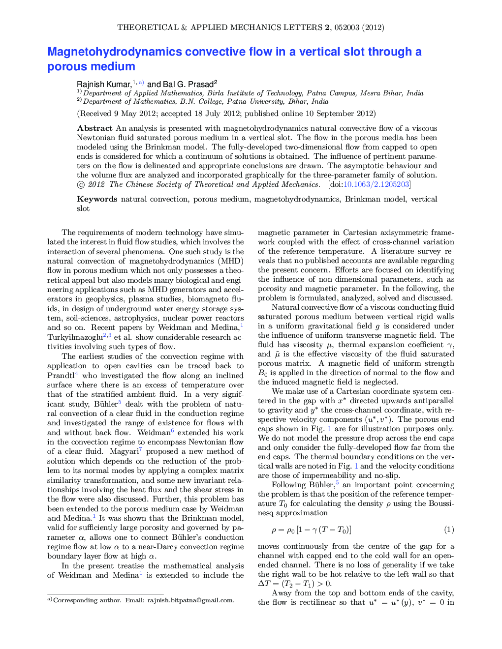 Magnetohydrodynamics convective flow in a vertical slot through a porous medium