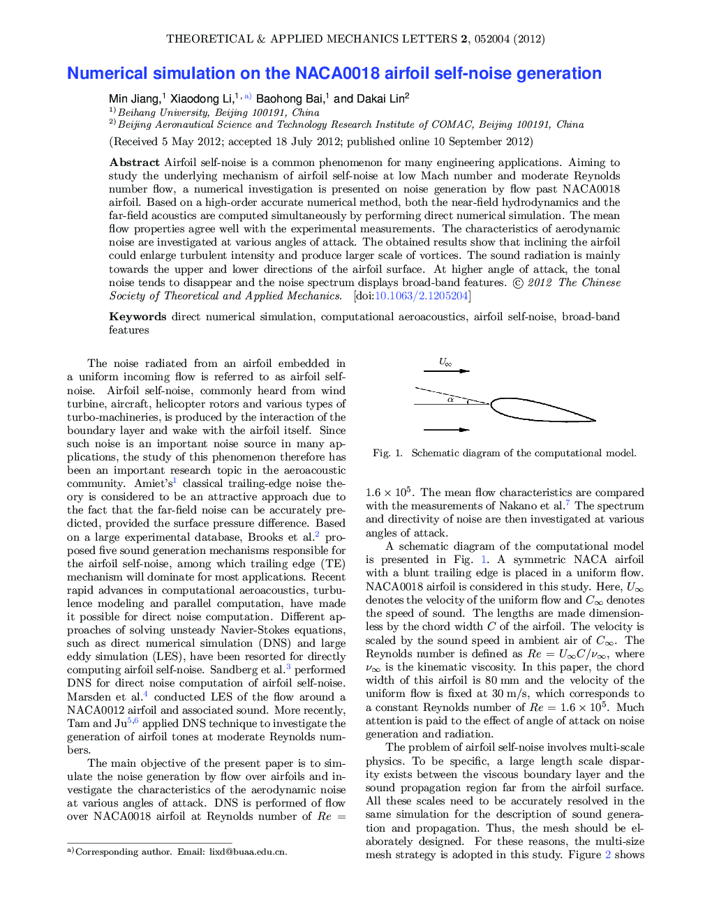 Numerical simulation on the NACA0018 airfoil self-noise generation