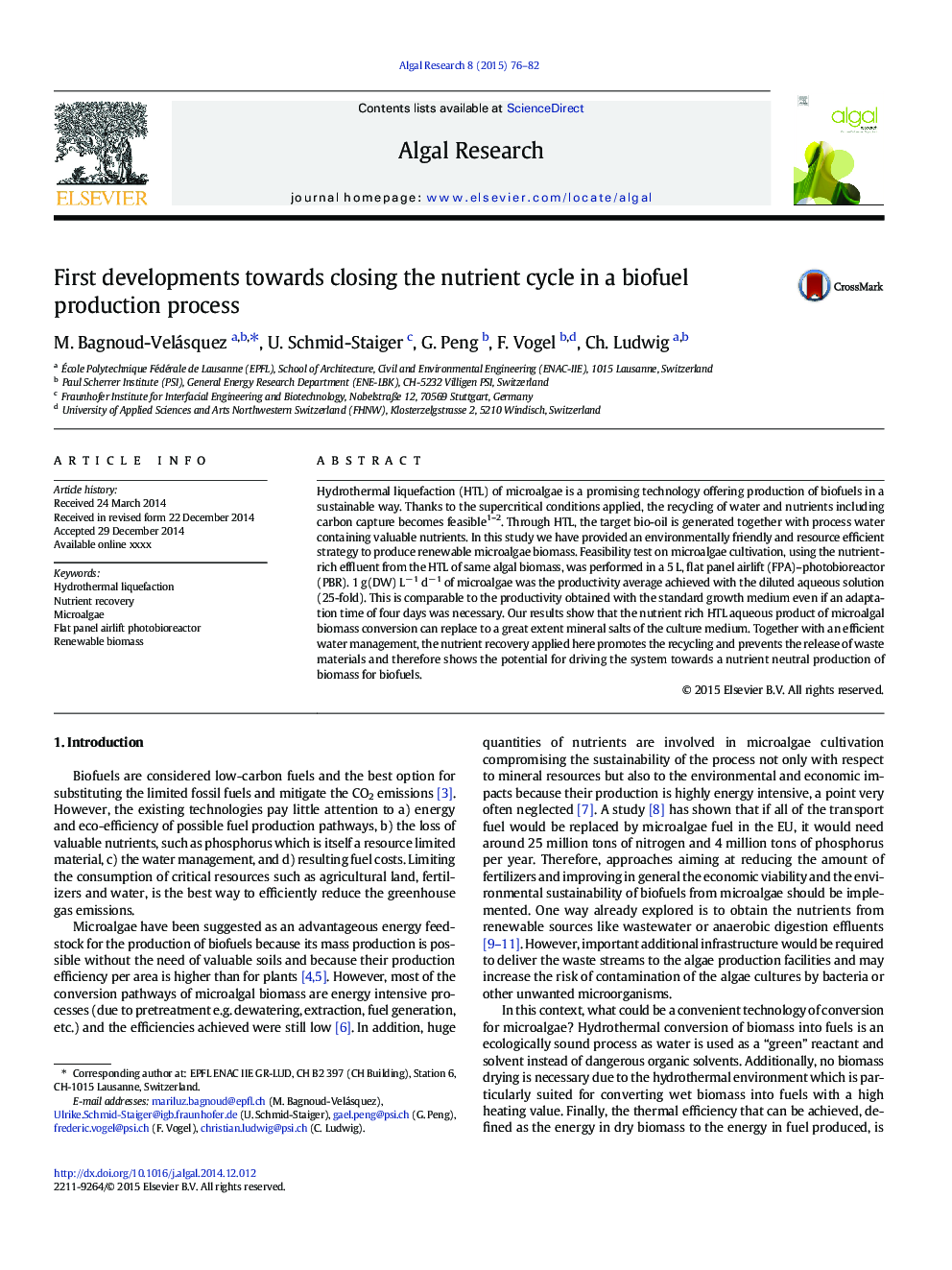 First developments towards closing the nutrient cycle in a biofuel production process