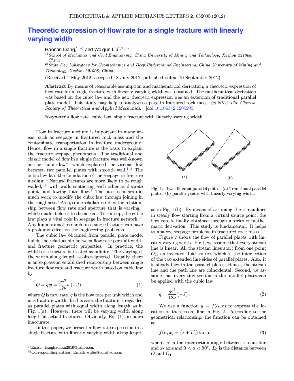 Theoretic expression of flow rate for a single fracture with linearly varying width