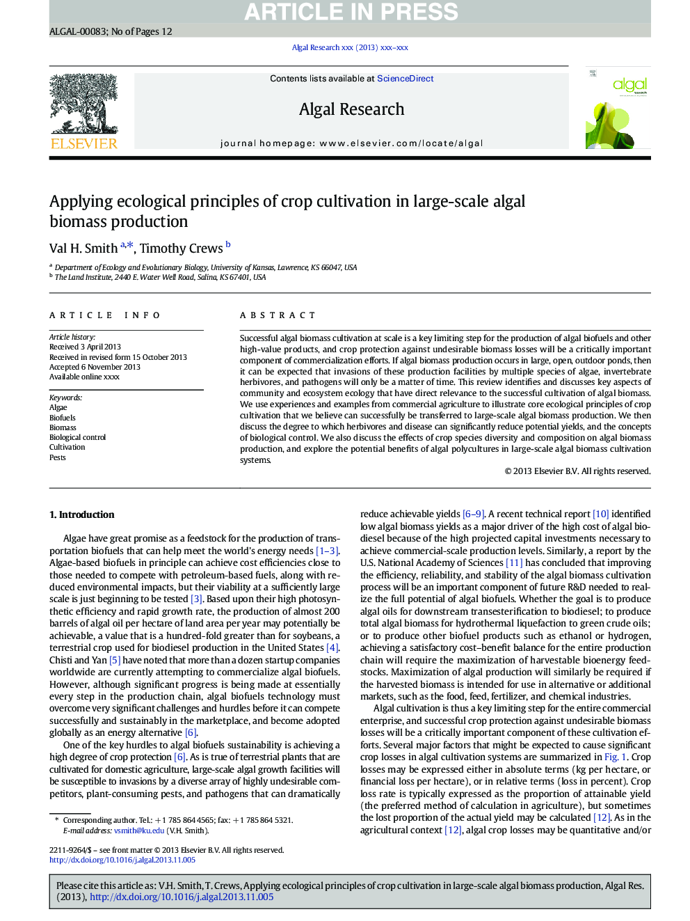 Applying ecological principles of crop cultivation in large-scale algal biomass production