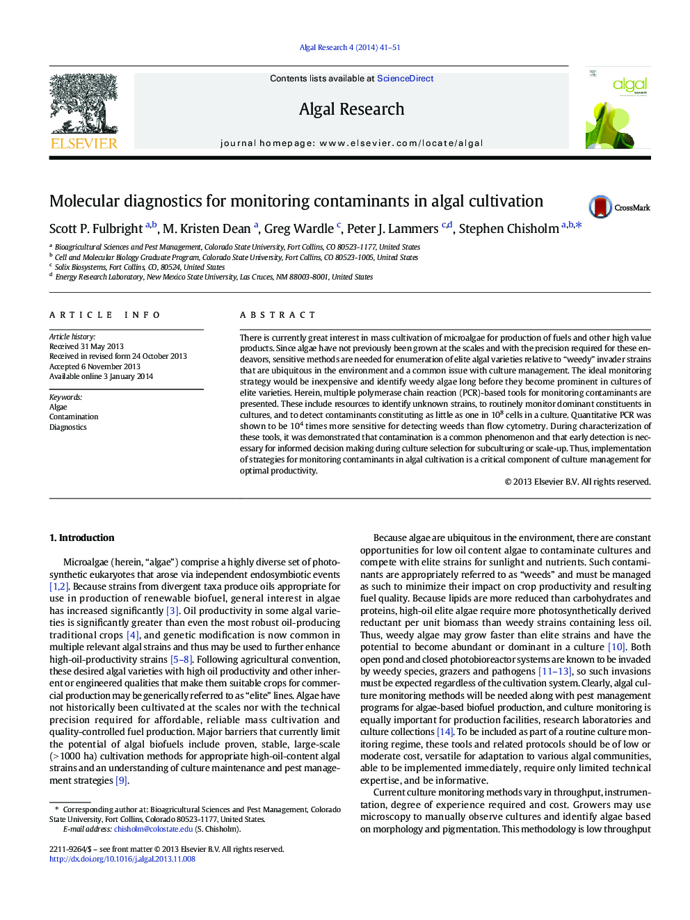 Molecular diagnostics for monitoring contaminants in algal cultivation
