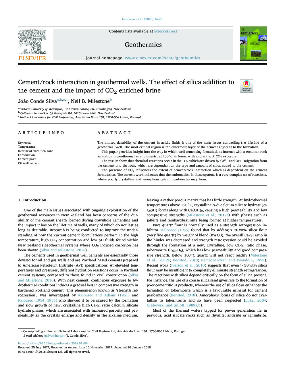 Cement/rock interaction in geothermal wells. The effect of silica addition to the cement and the impact of CO2 enriched brine